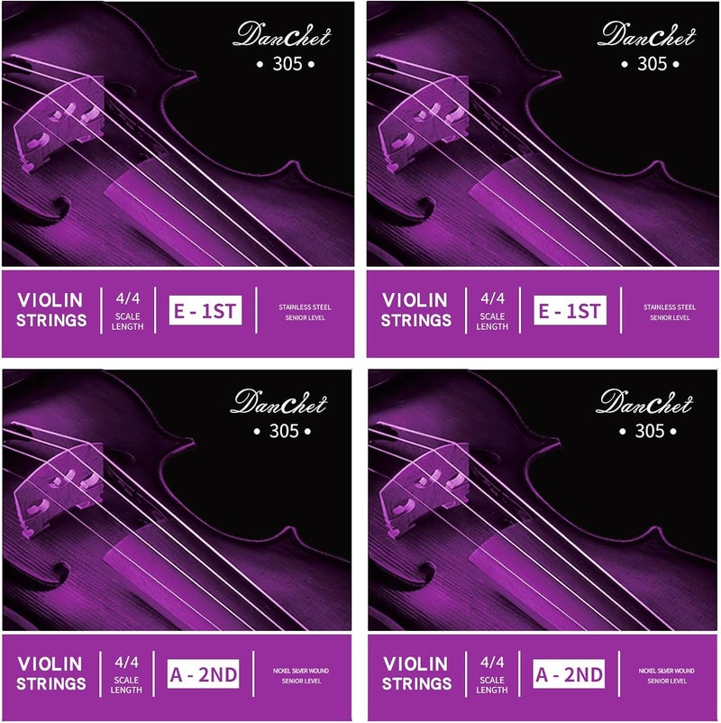 Danchet Violin Strings 4/4 E1. 2 pcs & A2. 2 pcs Senior Level, Ball End, Stainless Steel and Nickel Silver Wound 305… - Image 2